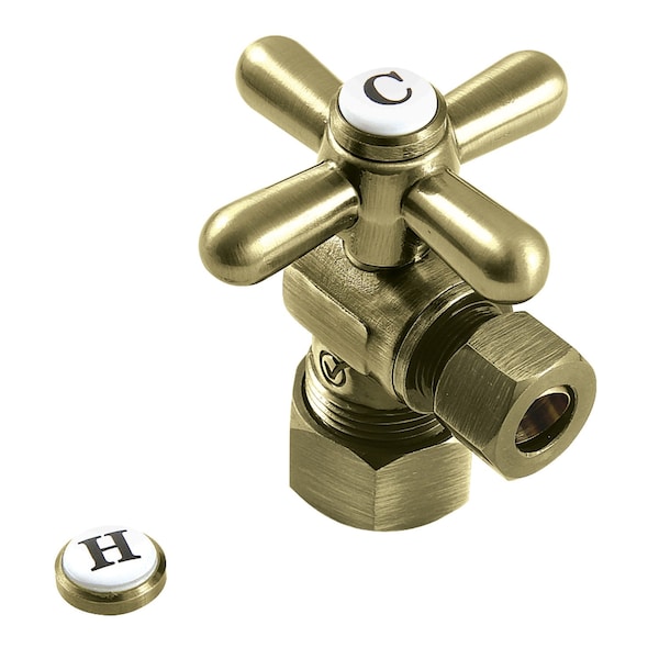 58 OD Comp x 38 OD Comp Angle Stop Valve, Antique Brass